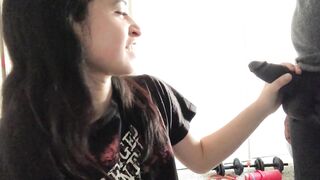 Lesbian Attempts First Blowjob on BBC Roommate