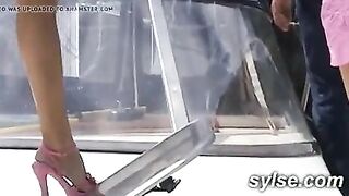 Public lesbians with sex toys, strapon and fist