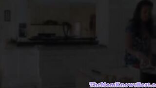 Lesbian cougar spanks teen while scissoring