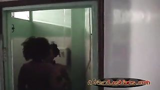 Amateur African lesbos taking hot shower together