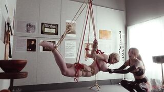 Submissive bondage puppet Rebel Rhyder suck cocks and eats ass to play her demented master and mistress