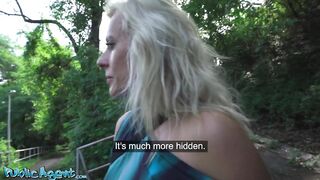 Public Agent - Horny blonde mature lady with great tits and long grippy pussy lips orgasms on a thick cock outside in public