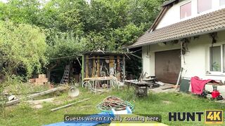 HUNT4K. Naughty chick fucked a stranger in front of her family