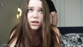 I stopped my stepsister from doing her homework. Fucked her in the ass on her parents' bed. Tender anal sex.