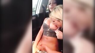 Sexy girls teasing inside the driving car