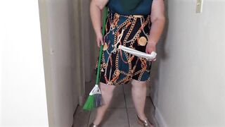 Real estate agent in mini dress and panties clean property with close up pussy - BBW SSBBW