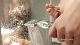 Stepmom came to his bathroom, he started jerking, she likes to watch. My pervert family.