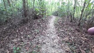 DICK FLASH IN FOREST: Sporty milf caught me jerking off and laughs at my huge cumshot