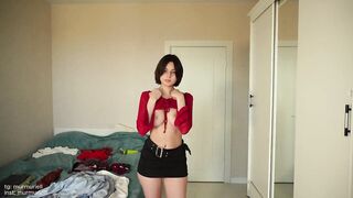 Try on new clothes skirts, pants, tops, blouses