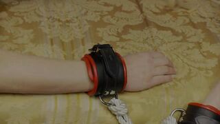 Lesbian chics in bondage try as much as they can to rub themselves to orgasm 