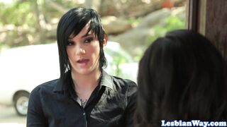 Tattooed lesbian strapon fucking dyke babe