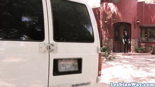 Tattooed lesbian strapon fucking dyke babe