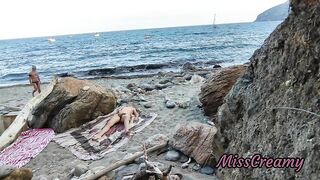 #2 Flashing my pussy in front of a guy in public beach and he helps me squirt - it's very risky - MissCreamy