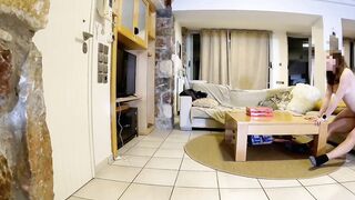 Surveillance camera slutty wife cheating on her husband while alone at home with the pizza delivery guy, delivery guy sex,