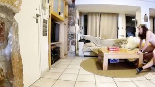Surveillance camera slutty wife cheating on her husband while alone at home with the pizza delivery guy, delivery guy sex,