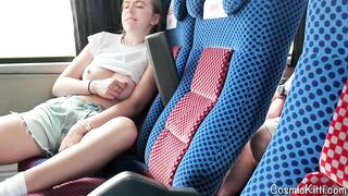 Risky! Girl Cums on Public Bus with Vibrator