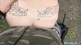Public Agent Spanish shaven pussy fucked outdoors in public