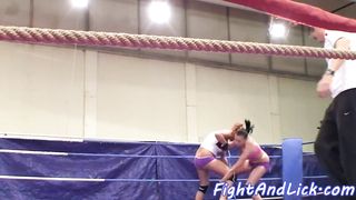 Dyke babes wrestling in boxing ring 