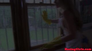 Sorority les teen hazed with eaten pussy