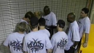 Magnificent blonde French babe gangbanged before facial