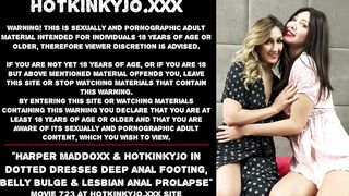 Harper Maddoxx & Hotkinkyjo in dotted dresses deep anal footing, belly bulge & lesbian anal prolapse