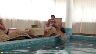 Kinky mature moms and daughter fuck and piss