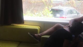 Camping risky public blowjob in front of an open window