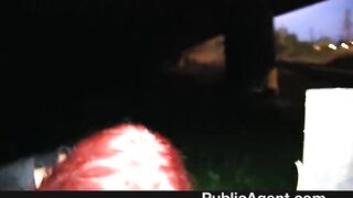 Redhead Alice is fucked behind the station