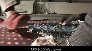 Spoiled teenie babe takes old dick in mouth and pussy