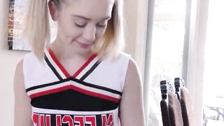 Cute Pigtails Cheerleader Teen with Braces give RImjob and get Fucked while play with Hitachi by older Guy