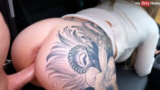 Big tits amateur gets fucked hard at the back seat - MyDirtyHobby German amateur sex