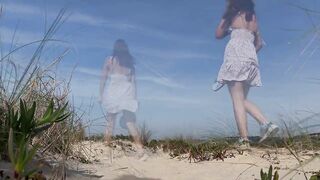 One day at the public nudist beach in Portugal. Naked tennis and masturbation near strangers. Part 1