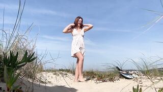 One day at the public nudist beach in Portugal. Naked tennis and masturbation near strangers. Part 1