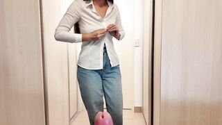 Stepmother helped her stepson quickly cum in her panties before work