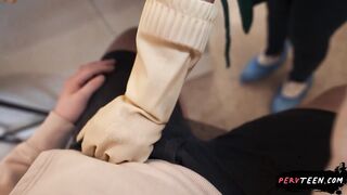 Sneaky sex with a Hot Latina Cleaner, Busted by her Coworker