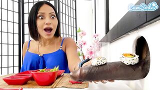 Big Tit Lesbian MILFs Sushi Glory Hole Experience - BBC Blowjob and Cute Asian Teen