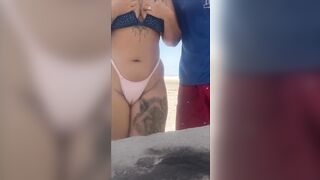 I let the young guy touch my pussy on the beach and of course I also touched his dick