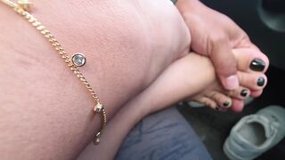 I touch her feet and ass in the middle of the street while she takes a break in my car