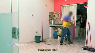 Hot wife Thay Ksada gets out of the shower and greets the delivery man in just a nightgown