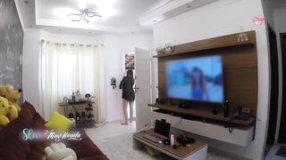 Hot wife Thay Ksada gets out of the shower and greets the delivery man in just a nightgown