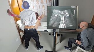Gynecologist ultrasound fucks the cuckold from behind!