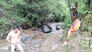 Peasant woman fucks outdoors in the jungle by a forest river - BUSTY AND BIG ASS