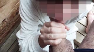 Dick flash - I pull out my cock in front of my teacher in the public sauna and she helps me cum - Risk of getting caught - MissCreamy
