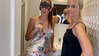 Double Blowjob before pajama Photoshoot - POV Blowjob