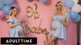 ADULT TIME - Horny Pregnant Besties Rylee Blake & T-Girl Aubrey Kate Threesome WIth Cheating Hubby!