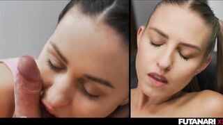 Hot blondie suck off big Futa cock