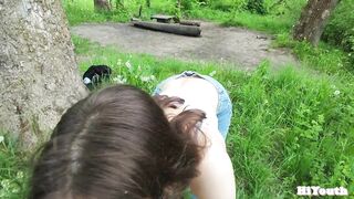 Cute Stepsister teases with her boobs outdoor. I had to fuck her right on the rock.