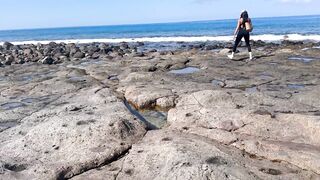 BEACH ADVENTURE: Perfect tits & big ass exposed in public and gets fucked after topless