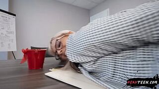 Cheating Teen Talks on Phone with Boyfriend While Boss Fucks Her at Office