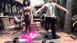 Down Doggy: Black babe doing sweaty nude Yoga and grinding on white interracial boyfriend